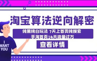 淘宝算法·逆向解密：纯黑纯白玩法 7天上首页纯搜索 手淘首页14天流量过万