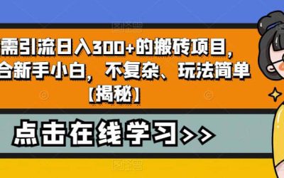 无需引流日入300 的搬砖项目，适合新手小白，不复杂、玩法简单【揭秘】