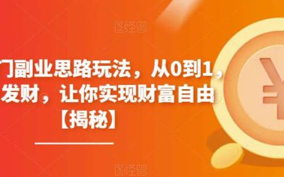 4个冷门副业思路玩法，从0到1，闷声发财，让你实现财富自由【揭秘】