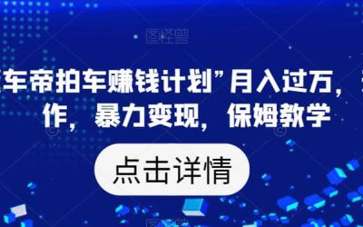 靠“懂车帝拍车赚钱计划”月入过万，无脑操作，暴力变现，保姆教学【揭秘】