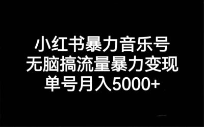 小红书暴力音乐号，无脑搞流量暴力变现，单号月入5000