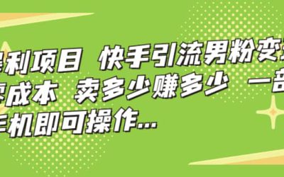 快手引流男粉变现，零成本，卖多少赚多少，一部手机即可操作，一天1000