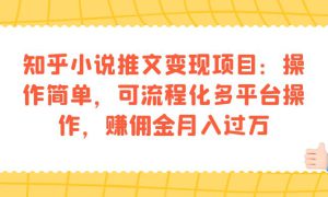 知乎小说推文变现项目：操作简单，可流程化多平台操作，赚佣金月入过万