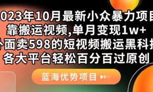 外面卖598的10月最新短视频搬运黑科技，各大平台百分百过原创 靠搬运月入1w