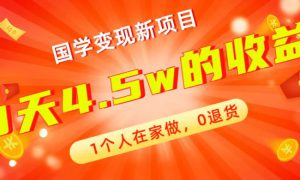 全新蓝海，国学变现新项目，1个人在家做，0退货，3天4.5w收益【178G资料】