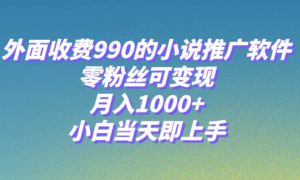 小说推广软件，零粉丝可变现，月入1000 ，小白当天即上手【附189G素材】