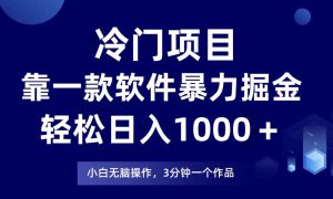 冷门项目靠一款软件，暴力掘金日入1000＋，小白轻松上手