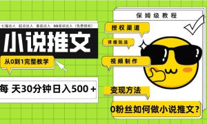 Ai小说推文每天20分钟日入500＋授权渠道 引流变现 从0到1完整教学（7节课）