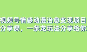 视频号情感动漫治愈变现项目分享课，一条龙玩法分享给你（教程 素材）