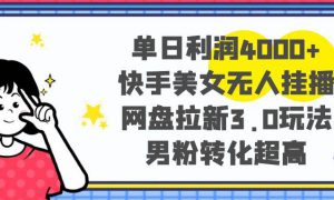 单日利润4000 快手美女无人挂播，网盘拉新3.0玩法，男粉转化超高