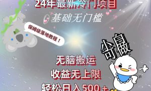 24年最新冷门项目，无脑搬运，收益无上限，轻松日入500＋，保姆级落地教程