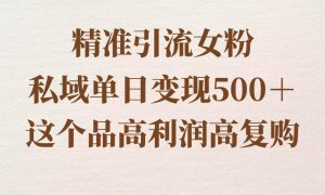 精准引流女粉，私域单日变现500＋，高利润高复购，保姆级实操教程分享