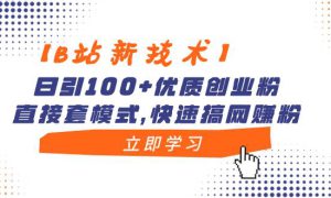 【B站新技术】日引100 优质创业粉，直接套模式，快速搞网赚粉