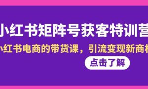 小红书-矩阵号获客特训营-第10期，小红书电商的带货课，引流变现新商机