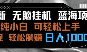 最新无脑挂机蓝海项目 纯小白可操作 简单轻松 有手就行 无脑躺赚 日入1000