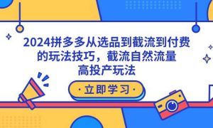 2024拼多多从选品到截流到付费的玩法技巧，截流自然流量玩法，高投产玩法