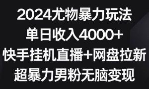 2024尤物暴力玩法 单日收入4000 快手挂机直播 网盘拉新 超暴力男粉无脑变现