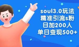 soul3.0玩法精准引流s粉，日加200人单日变现500