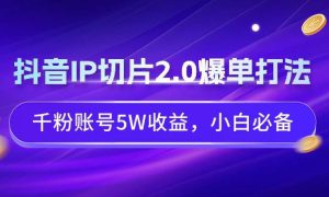 抖音IP切片2.0爆单打法，千粉账号5W收益，小白必备