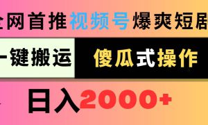 视频号爆爽短剧推广，一键搬运，傻瓜式操作，日入2000