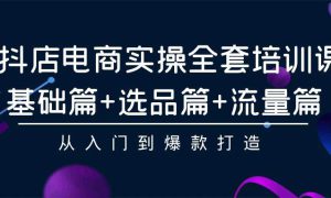 抖店电商实操全套培训课：基础篇 选品篇 流量篇，从入门到爆款打造