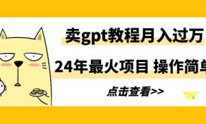 24年最火项目，卖gpt教程月入过万，操作简单