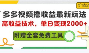 多多视频撸收益最新玩法，高收益技术，单日变现2000 ，附赠全套技术资料