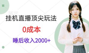 挂机直播顶尖玩法，睡后日收入2000 、0成本，视频教学