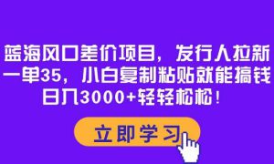 蓝海风口差价项目，发行人拉新，一单35，小白复制粘贴就能搞钱！日入3000 轻轻松松