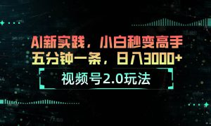 视频号2.0玩法 AI新实践，小白秒变高手五分钟一条，日入3000