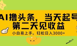 AI撸头条，轻松日入3000 ，当天起号，第二天见收益。