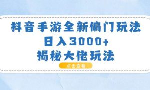 抖音手游全新偏门玩法，日入3000 ，揭秘大佬玩法