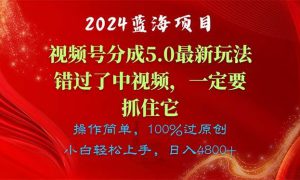 2024蓝海项目，视频号分成计划5.0最新玩法，错过了中视频，一定要抓住…