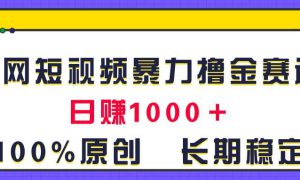 全网短视频暴力撸金赛道，日入1000＋！原创玩法，长期稳定