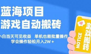 【蓝海项目】游戏自动搬砖 小白当天可见收益 单机也能批量操作 学会操…