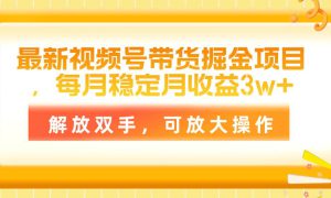 最新视频号带货掘金项目，每月稳定月收益3w ，解放双手，可放大操作