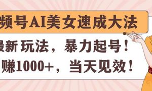 视频号AI美女速成大法，暴力起号，日赚1000 ，当天见效