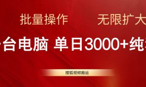 搜狐视频搬运，一台电脑单日3000 ，批量操作，可无限扩大