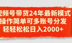 视频号带货24年最新模式，操作简单可多账号分发，轻轻松松日入2000