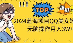 2024蓝海项目QQ美女短视频无脑操作月入3W