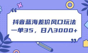 抖音蓝海差价风口玩法，一单35，日入3000