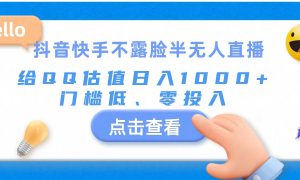 抖音快手不露脸半无人直播，给QQ估值日入1000 ，门槛低、零投入