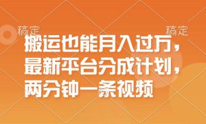 搬运也能月入过万，最新平台分成计划，一万播放一百米，一分钟一个作品