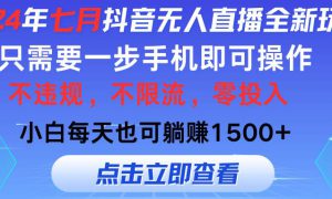 2024年七月抖音无人直播全新玩法，只需一部手机即可操作，小白每天也可…