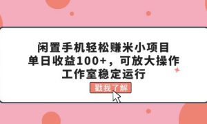 闲置手机轻松赚米小项目，单日收益100 ，可放大操作，工作室稳定运行