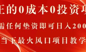 真正的0成本0投资项目，无需任何垫资即可日入2000 ，当下最火风口项目教学