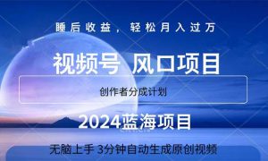 2024蓝海项目，3分钟自动生成视频，月入过万