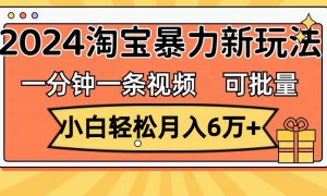 一分钟一条视频，小白轻松月入6万 ，2024淘宝暴力新玩法，可批量放大收益