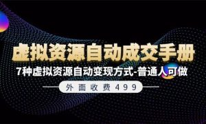 外面收费499《虚拟资源自动成交手册》7种虚拟资源自动变现方式-普通人可做