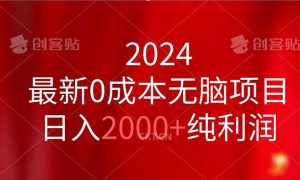 2024最新0成本无脑项目，日入2000 纯利润